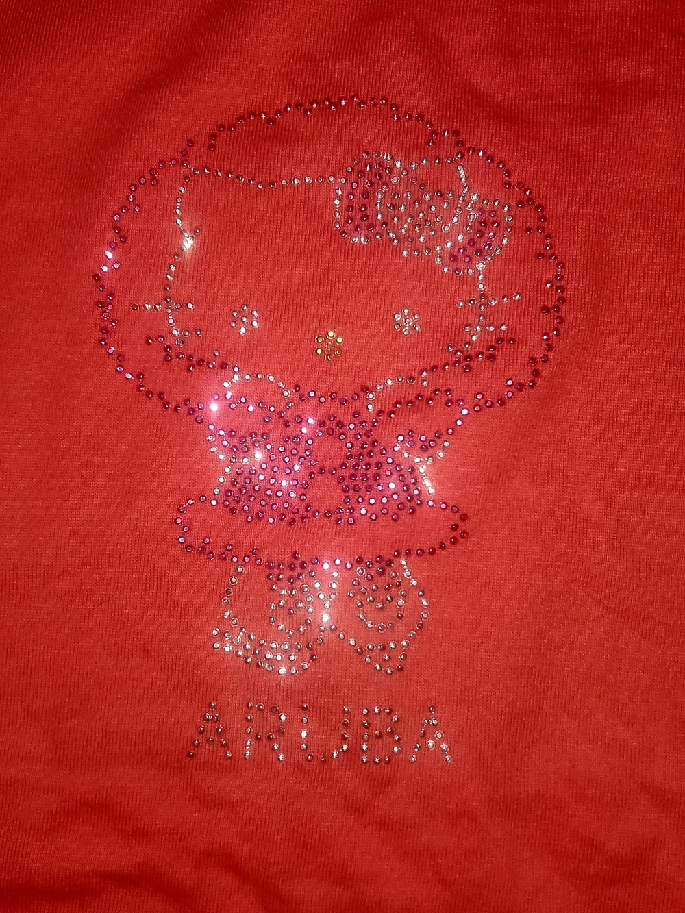 Red Orange Aruba Hello Kitty Rhinestone Tee